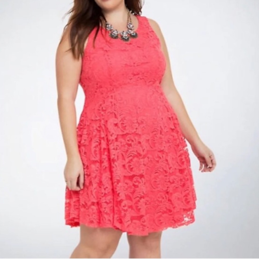 Coral lace fit & flare dress from Torrid. Size 18
